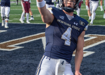 Tommy Mellott scores a touchdown against University of Montana at a 2024 match. PHOTO BY JACK REANEY